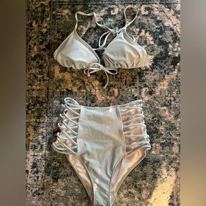 Gorgeous Vintage Victoria’s Secret Pink High Waisted Light Blue Bikini M S